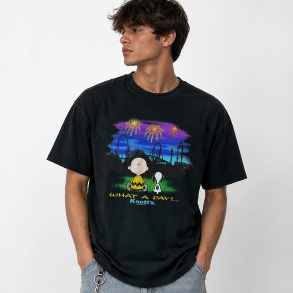 Peanuts Snoopy Amusement Park‎ Graphic Tee Tshirt Men L Black Streetwear NWT